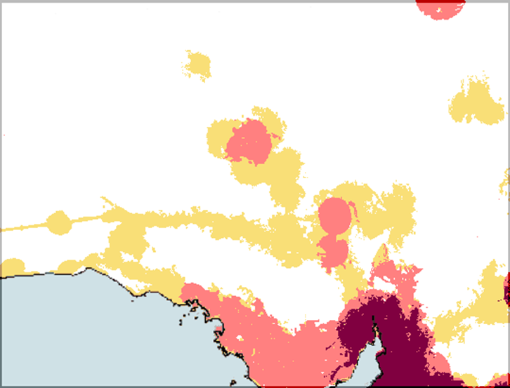 Presence of multiple carrier coverage in South Australia Map showing areas covered by multiple carriers