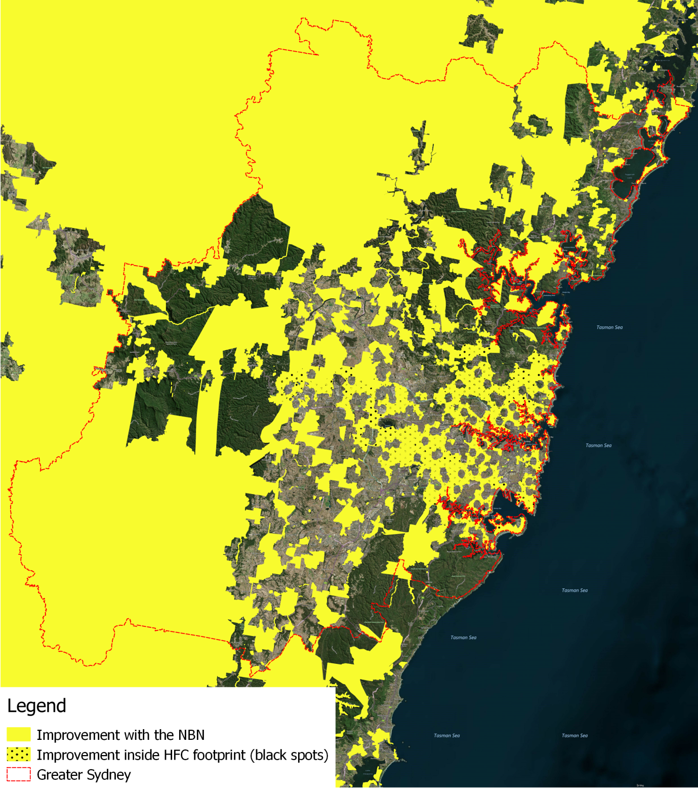 Estimated improvement in availability and access speeds in geographical areas in Greater Sydney Estimated improvement in availability and access speeds in geographical areas in Greater Sydney
