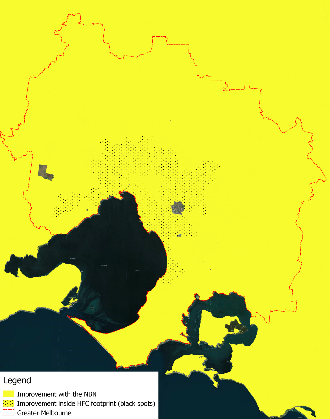 Estimated improvement in availability and access speeds in geographical areas in Greater Melbourne Estimated improvement in availability and access speeds in geographical areas in Greater Melbourne