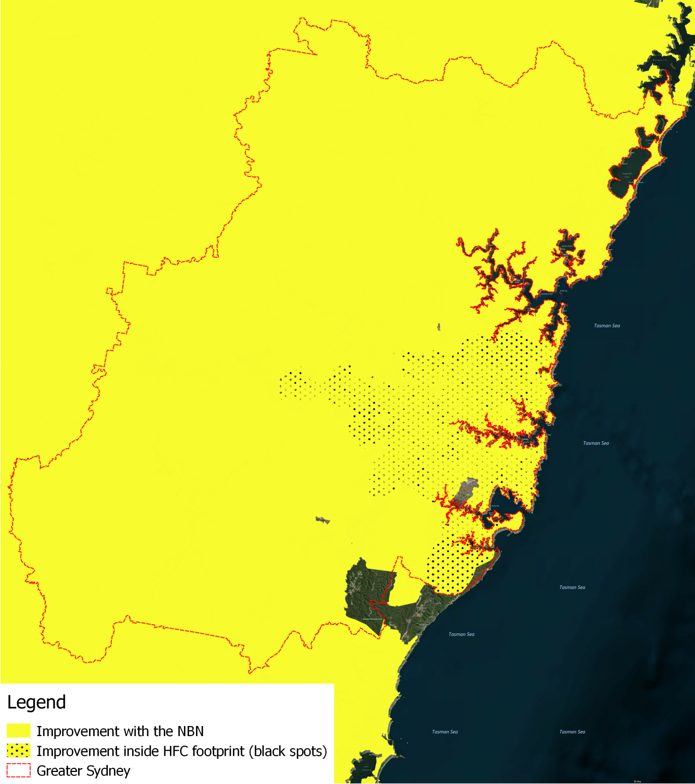 Estimated improvement in availability and access speeds in geographical areas in Greater Sydney Estimated improvement in availability and access speeds in geographical areas in Greater Sydney