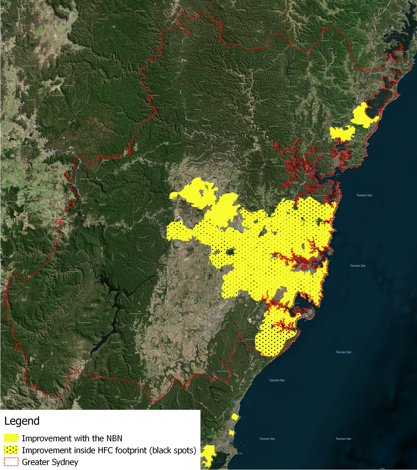 Estimated improvement in availability and access speeds in geographical areas in Greater Sydney Estimated improvement in availability and access speeds in geographical areas in Greater Sydney