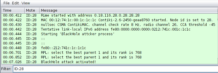 Figure 3 Blackhole attack activation in a RPL simulation network Figure 3 Blackhole attack activation in a RPL simulation network