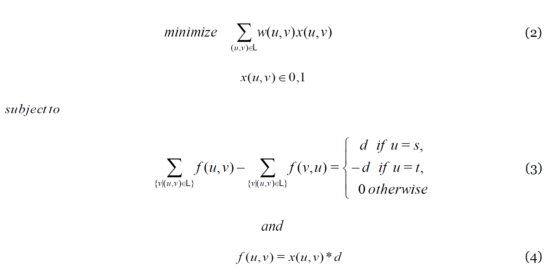 Optimisation problem equations Optimisation problem equations