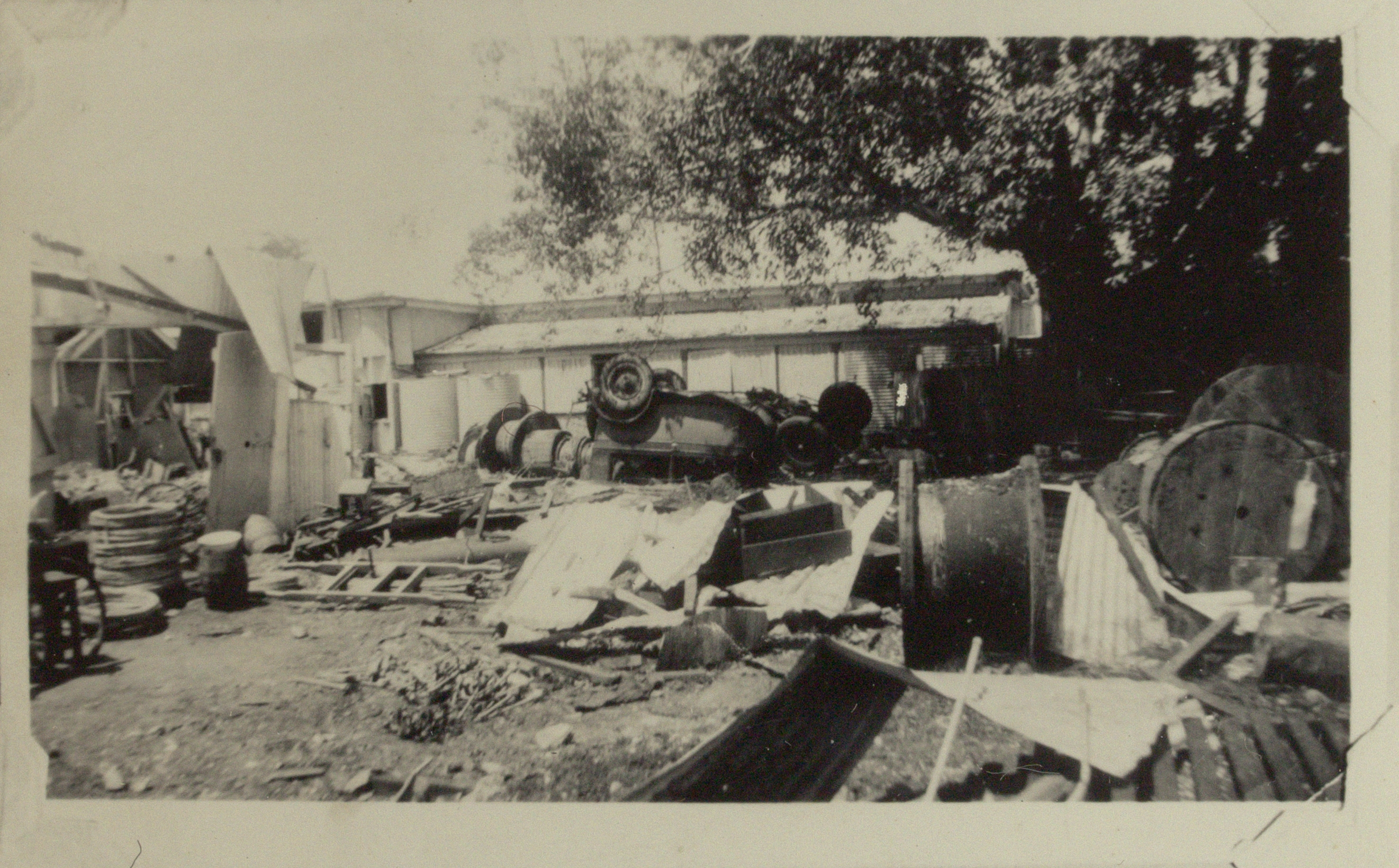 Bomb damaged Post Office buildings and yard 