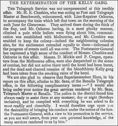 Telegraphers' role in the catching of the Kelly Gang Figure 2 ? Extermination of the Kelly Gang