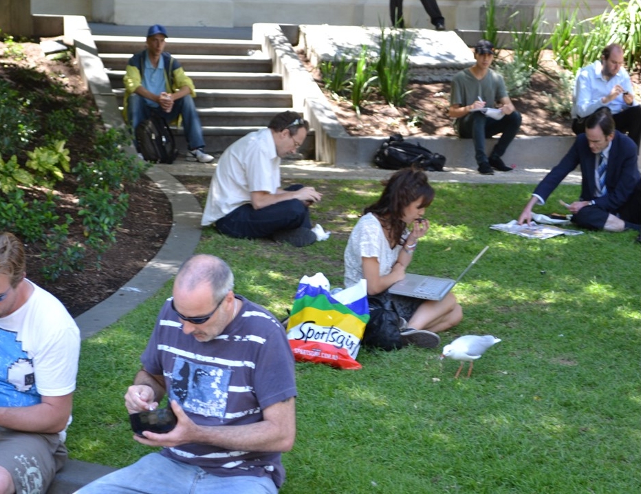 Outside the State Library, Melbourne Lunchtime out the front of the State Library, Swanson Street.