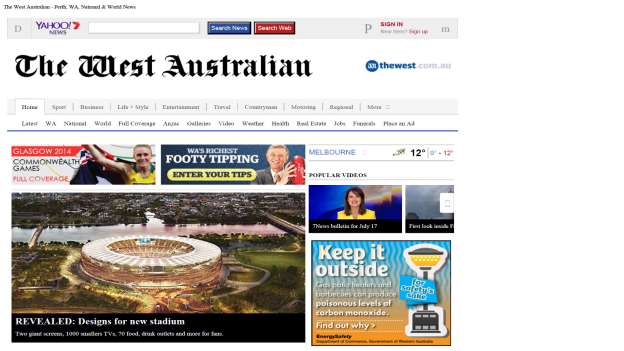 On the day of the study Figure 1 ? The Front page of the West Australian
