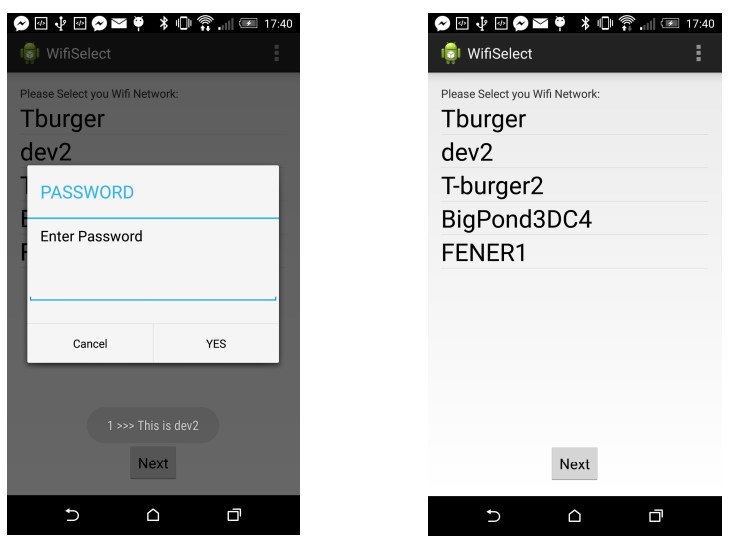 Available Wi-Fi list and joining dialogue Available Wi-Fi list and joining dialogue