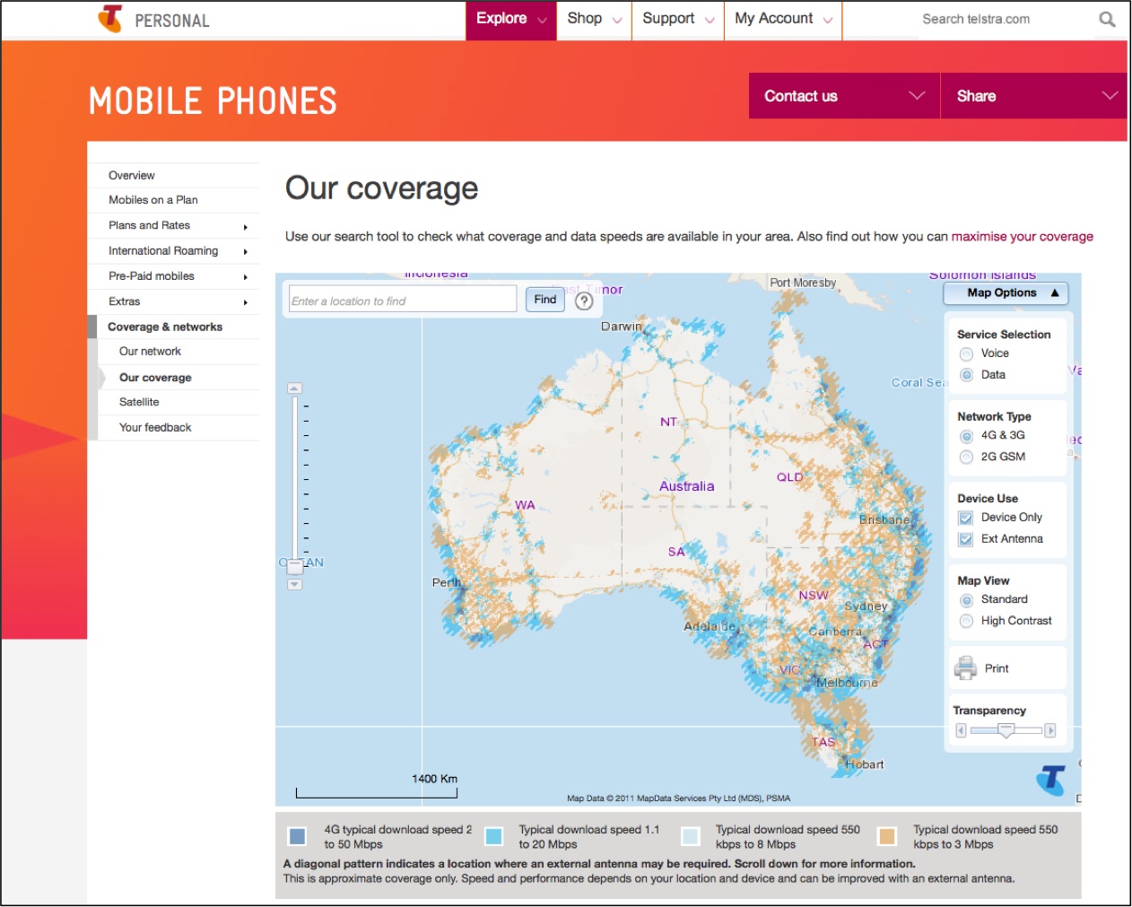 Figure-1 Telstra mobile coverage map Fig.1 Telstra mobile coverage map