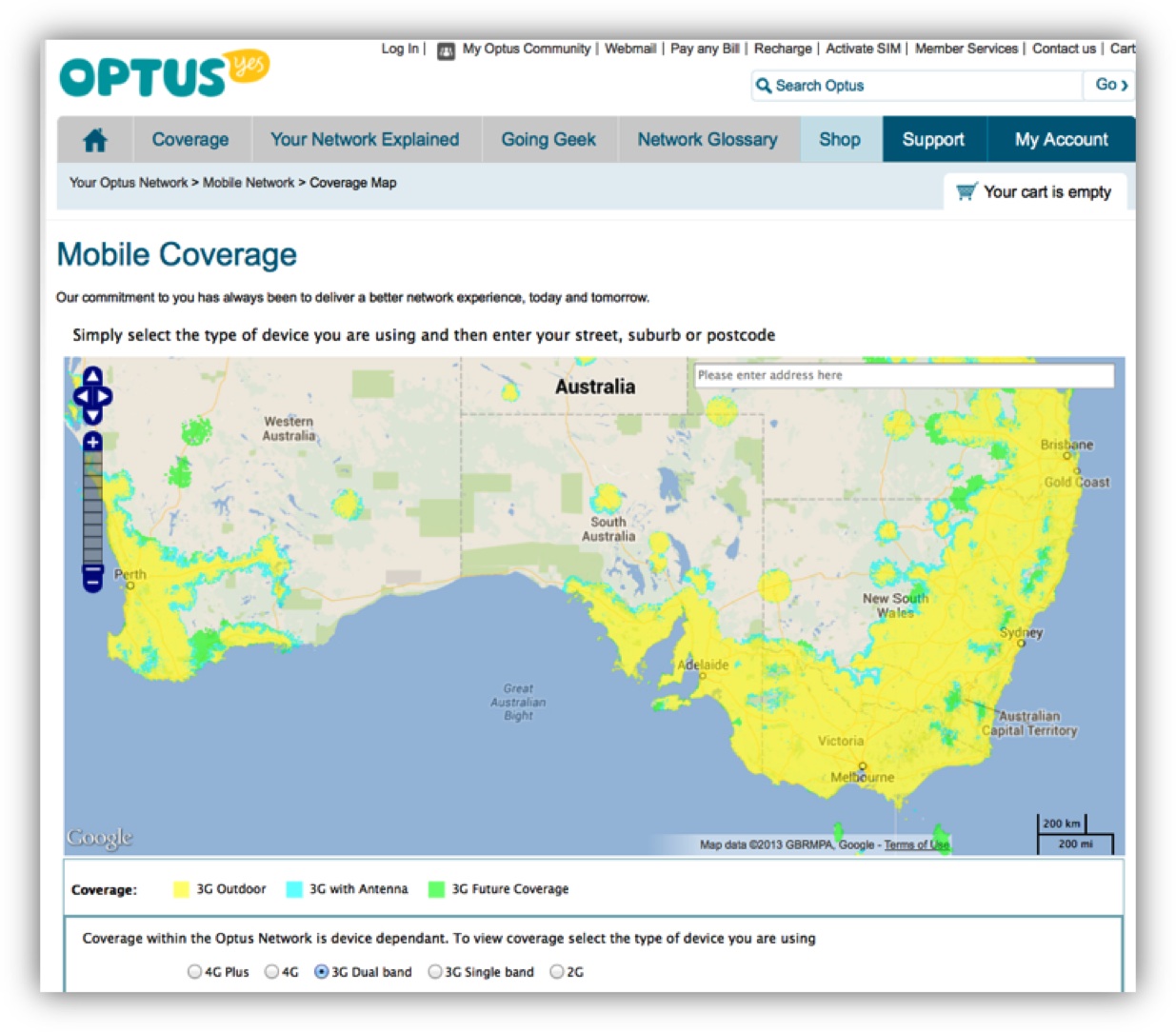 Figure-2 Optus 3G dual band mobile cov_map Fig. 2 Optus 3G dual band mobile coverage map