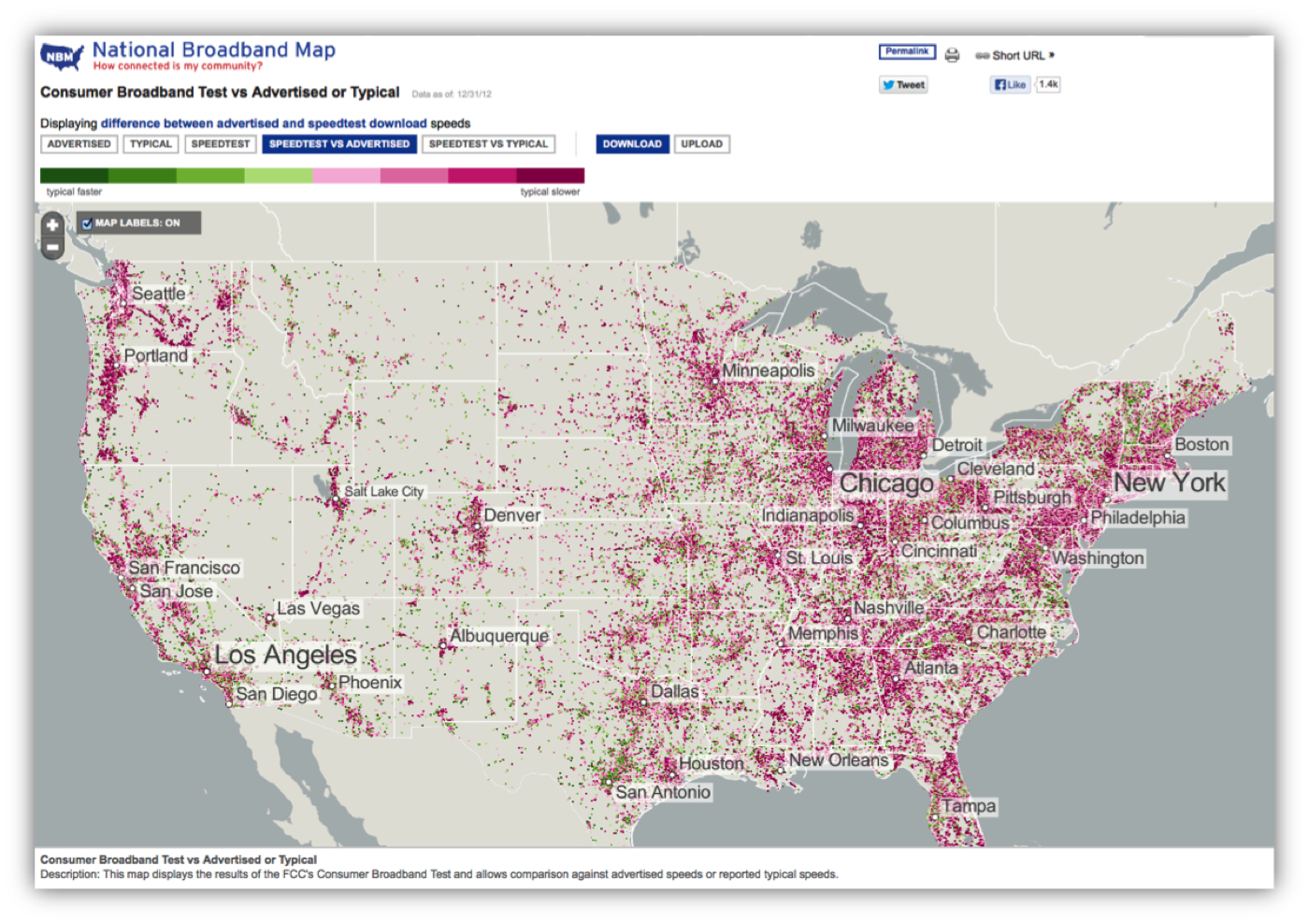US National Broadband Map ? Speedtest vs Advertised Fog. 9 US National Broadband Map ? Speedtest vs Advertised